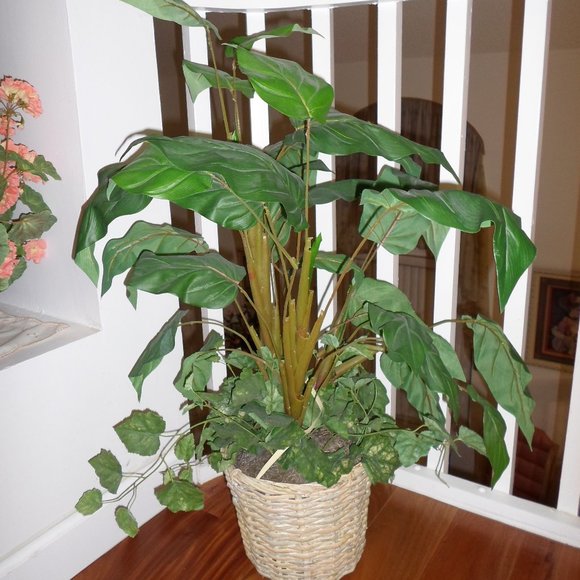 Fabric Foliage Arrangement in a Basket Planter - Picture 2 of 8